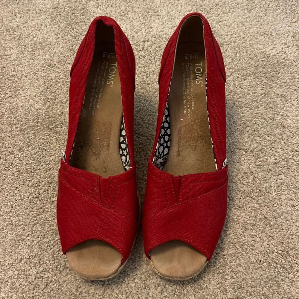 Toms Wedge Espadrilles Red Sz 8.5